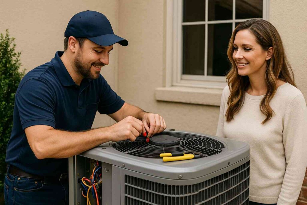 Heat Pump Repair With Owner Watching